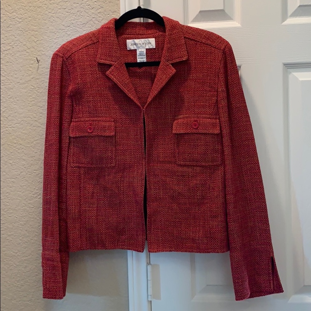 Jones New York Red Double Breasted Pocket Jacket